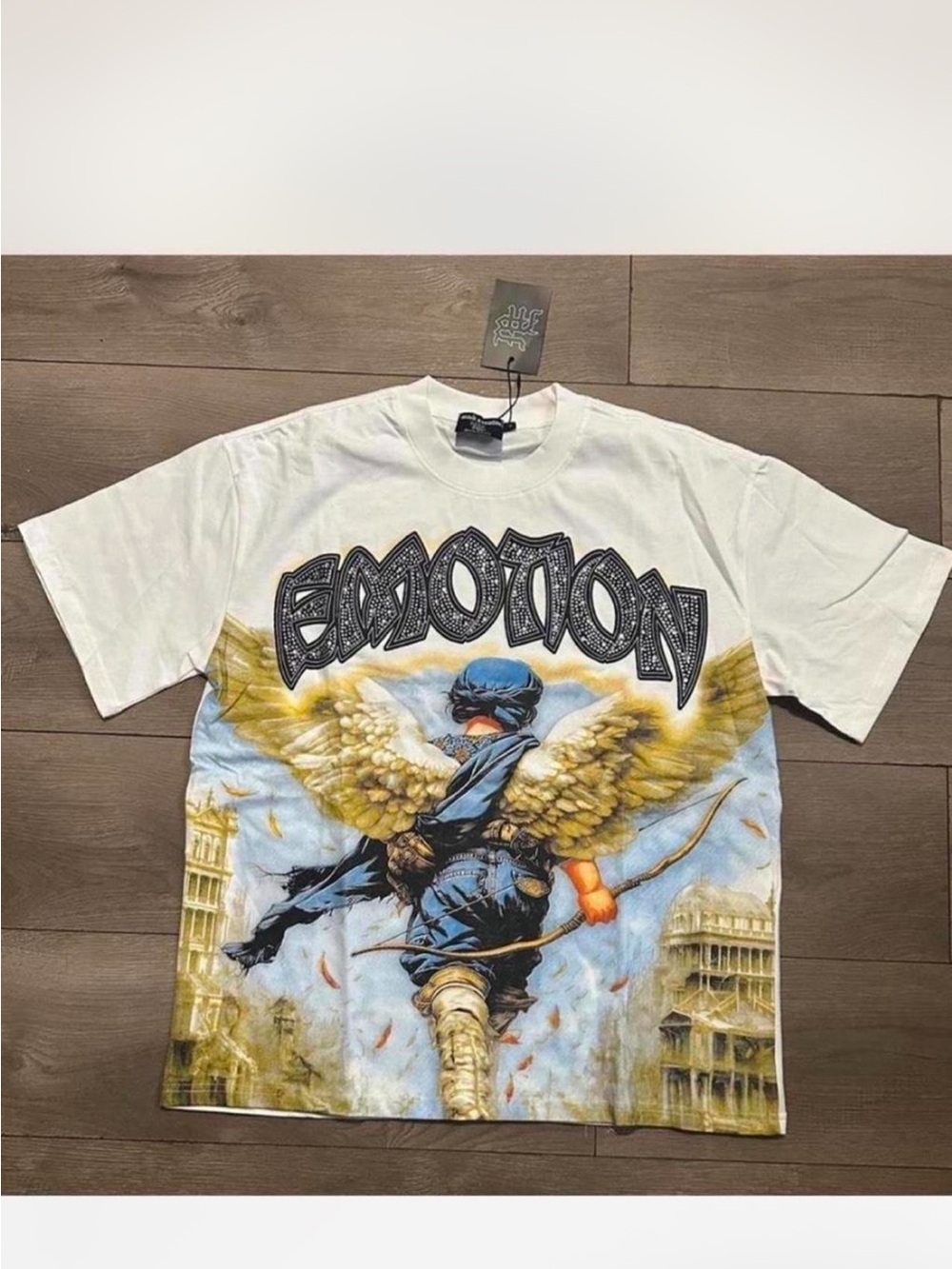 Mixed Emotion' Graphic Men's T-Shirt with Angel Wing Print